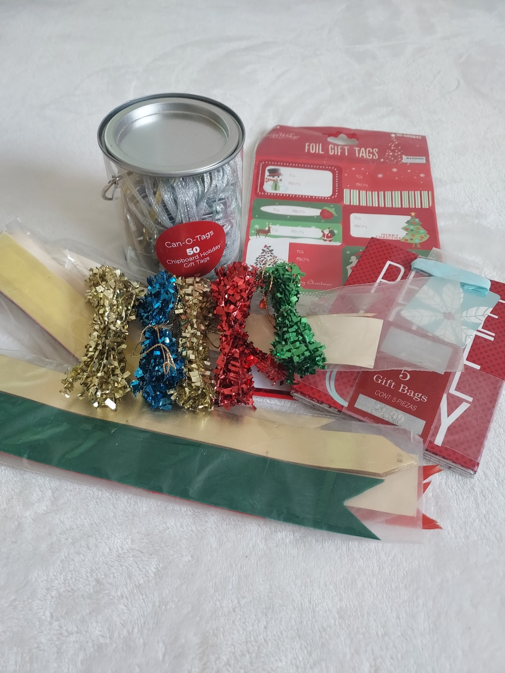 Bundle of Various Holiday Gift Tags Mini Bags & Bows Christmas Wrapping Decor